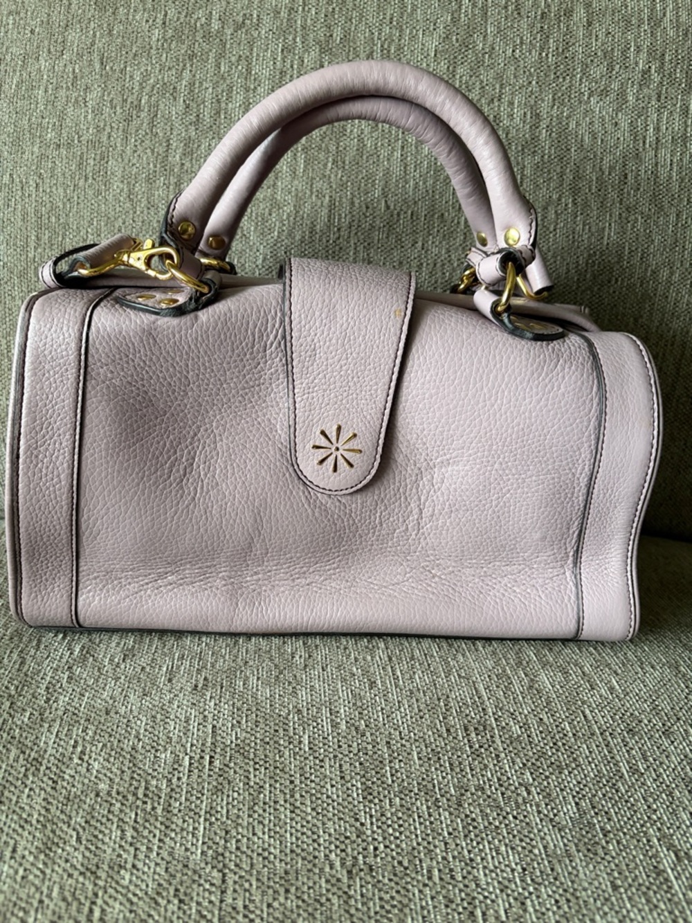 Isaac Mizrahi Pale Lilac Pebbled Leather Satchel with Gold Hardware